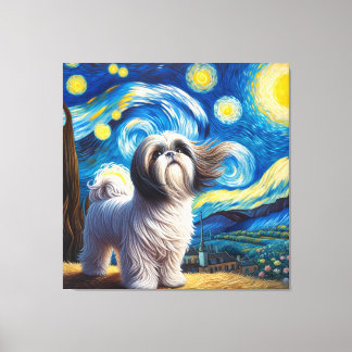 Toile Starry Shih Tzu Portrait de chien - Portrait de ch