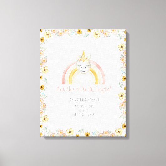 Toile Statistiques de naissance Licorne Fille Magique Ar (Recto)