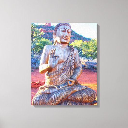 Toile Statue de Bouddha assise en bois sculpté (Recto)