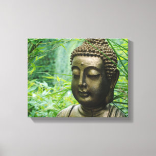 Toile Statue de Bouddha paisible dans une forêt verte ve