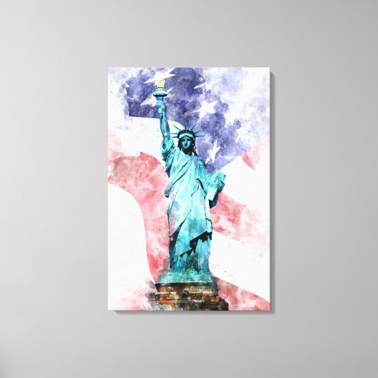 Toile Statue de la Liberté avec drapeau aquarelle (Recto)