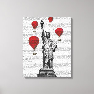 Toile Statue de la Liberté et Ballons rouges à air chaud