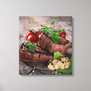 Toile Steaks grillés au barbecue avec herbes fraîches et