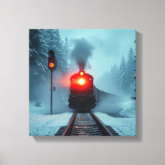 Toile "Steam Train in Snowy Winter Forest"