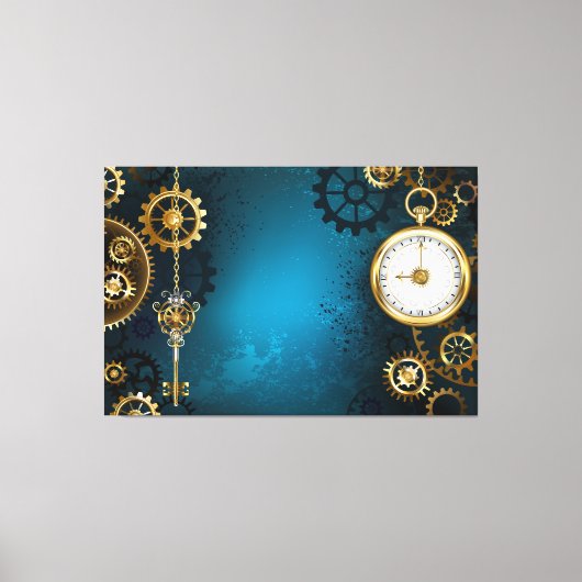 Toile Steampunk Arrière - plan turquoise avec Gears (Recto)