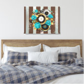 Toile Steampunk Clock and Turquoise Roses on Striped (Insitu(Chambre))