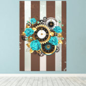 Toile Steampunk Clock and Turquoise Roses on Striped (Insitu (Plancher de Bois))