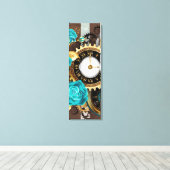 Toile Steampunk Clock and Turquoise Roses on Striped (Insitu (Plancher de Bois))