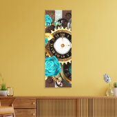 Toile Steampunk Clock and Turquoise Roses on Striped (Insitu(Salon))
