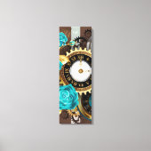 Toile Steampunk Clock and Turquoise Roses on Striped (Recto)