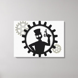 Toile Steampunk Man Holding Gun Dans Gear Wrapped Canvas