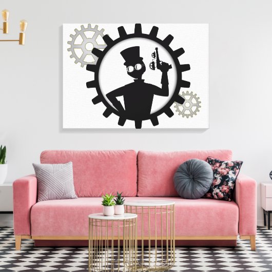 Toile Steampunk Man Holding Gun Dans Gear Wrapped Canvas (Insitu(Salon))