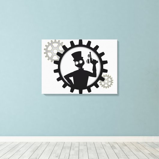 Toile Steampunk Man Holding Gun Dans Gear Wrapped Canvas (Insitu (Plancher de Bois))