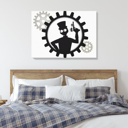 Toile Steampunk Man Holding Gun Dans Gear Wrapped Canvas (Insitu(Chambre))