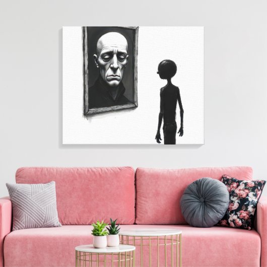 Toile Stick Figure Staring at a Bald Man Portrait (Insitu(Salon))