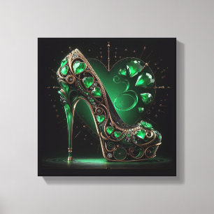 Toile Stilettos vert émeraude et Coeurs en forme de diam