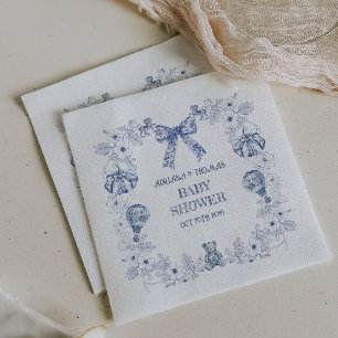 Toile Stof blauw Retro Beer speelgoed Baby Shower Servet