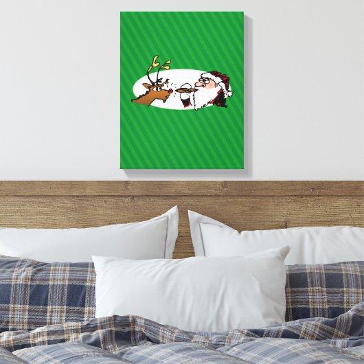 Toile Stogie Père Noël et Reindeer sur Green Stripes (Insitu(Chambre))