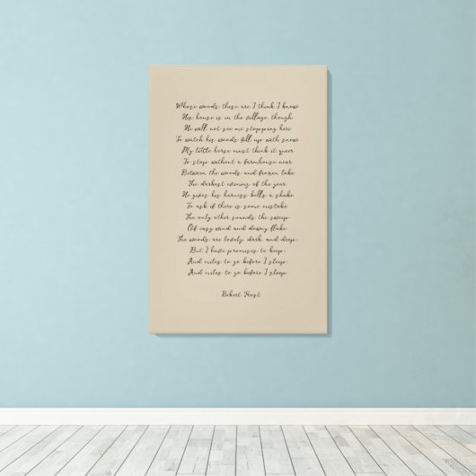 Toile Stopper par Woods en soirée neige, Robert Frost (Insitu (Plancher de Bois))