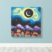 Toile Stress Night Crescent Moon Over Village Art Imprim (Insitu (Plancher de Bois))