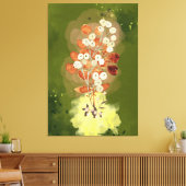 Toile Stretched Canvas Print flowers on green background (Insitu(Salon))