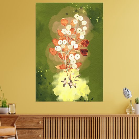 Toile Stretched Canvas Print flowers on green background (Insitu(Salon))