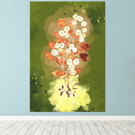 Toile Stretched Canvas Print flowers on green background (Insitu (Plancher de Bois))