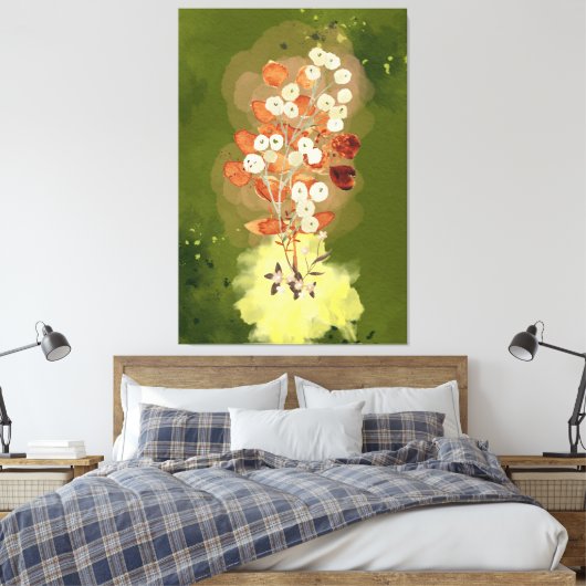 Toile Stretched Canvas Print flowers on green background (Insitu(Chambre))