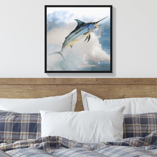Toile Stretched Canvas Print with Jumping Marlin (Insitu(Chambre))