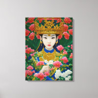 Style vintage Asiatique Abstraite fille avec fleur