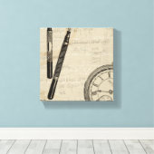 Toile Stylos de fontaine et Watchface avec des notes (Insitu (Plancher de Bois))