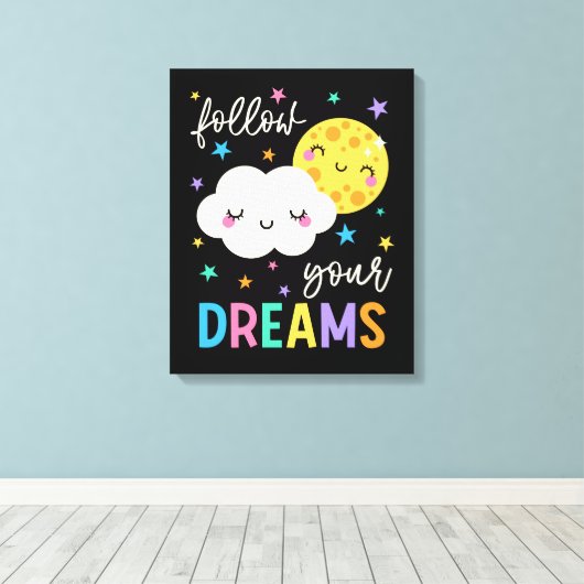 Toile Suivez vos rêves | Cloud & Moon (Insitu (Plancher de Bois))