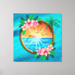 Toile Summer Beach Les oiseaux de mer volent dans le cie