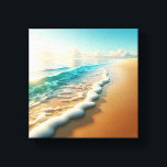 Toile Sun-Drenched Golden Beach with Thick White Seafoam<br><div class="desc">A warm and inviting digital painting of a sun-kissed golden sand beach. A gentle turquoise wave washes ashore, leaving behind a thick, cloud-like trail of pure white foam under a soft morning sun. This peaceful composition radiates warmth and tropical tranquility, making it a perfect addition to bright living areas or...</div>