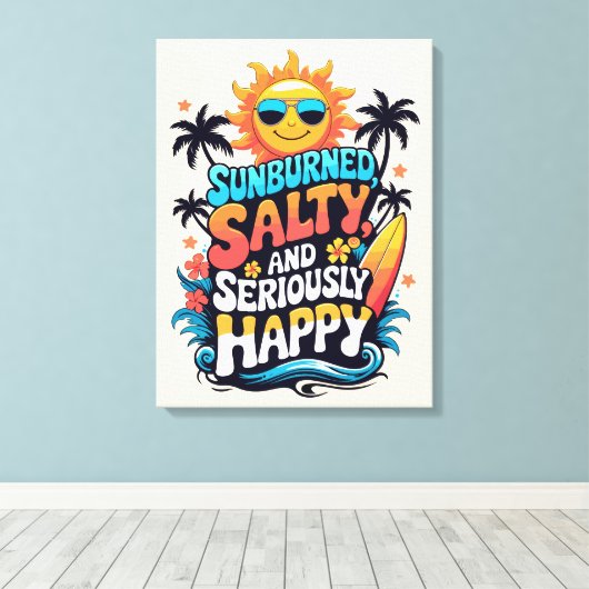 Toile Sunburned Salty and Happy – Retro Beach Vibes (Insitu (Plancher de Bois))