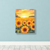 Toile Sunflower Field Sunset Landscape Painting (Insitu (Plancher de Bois))