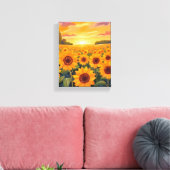 Toile Sunflower Field Sunset Landscape Painting (Insitu(Salon))