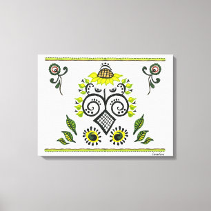Toile Sunflower Folk Motif