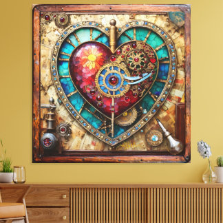 Toile Sunflower Stained Glass Heart Steampunk Series