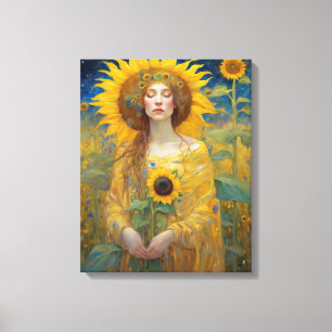 Toile Sunflower Woman Peinture Art Nouveau