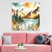 Toile Sunny Rustic Boho Nature Pattern Mountain Lake (Insitu(Salon))