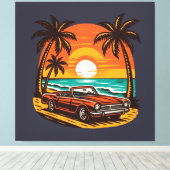 Toile Sunset Beach Drive : Retro Summer Escape (Insitu (Plancher de Bois))