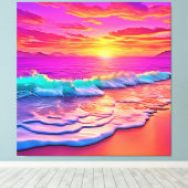 Toile Sunset Beach Waves Design (Insitu (Plancher de Bois))