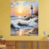 Toile Sunset Lighthouse – Coastal Impressionist Seascape (Insitu(Salon))