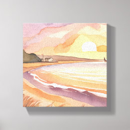 Toile Sunset plage | Belle aquarelle peinture