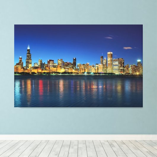 Toile Sunset Skyline de Chicago (Insitu (Plancher de Bois))
