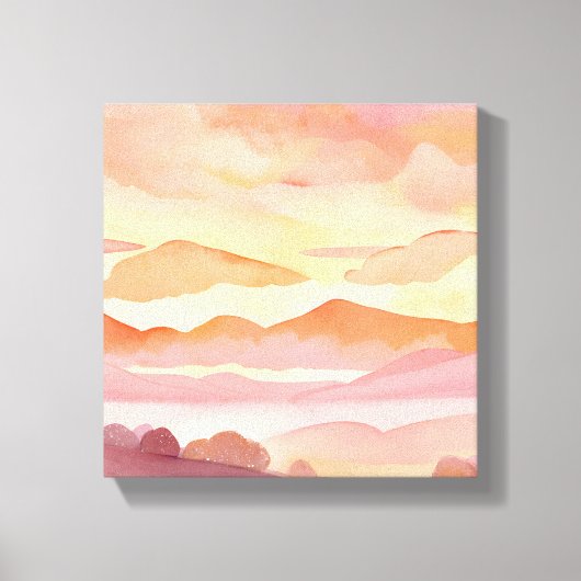 Toile Sunset Watercolor Hills | Peinture Ciel Orange Hué (Recto)