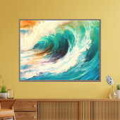 Toile Sunset Wave Bold Ocean Art Turquoise et Burning Or (Insitu(Salon))