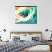 Toile Sunset Wave Bold Ocean Art Turquoise et Burning Or (Insitu(Chambre))