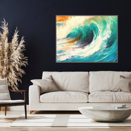 Toile Sunset Wave Bold Ocean Art Turquoise et Burning Or